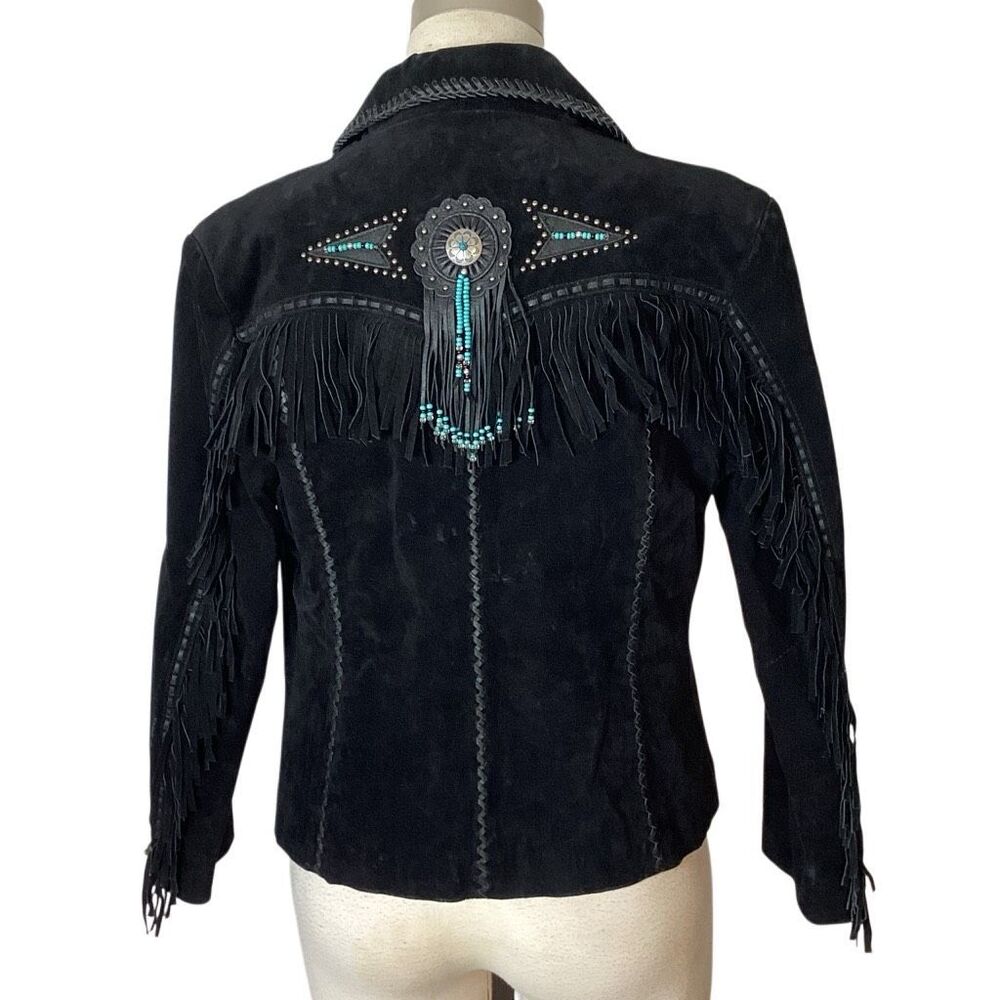Scully Black Suede Leather Western Jacket Beaded Fringe Women’s Medium - Picture 3 of 14